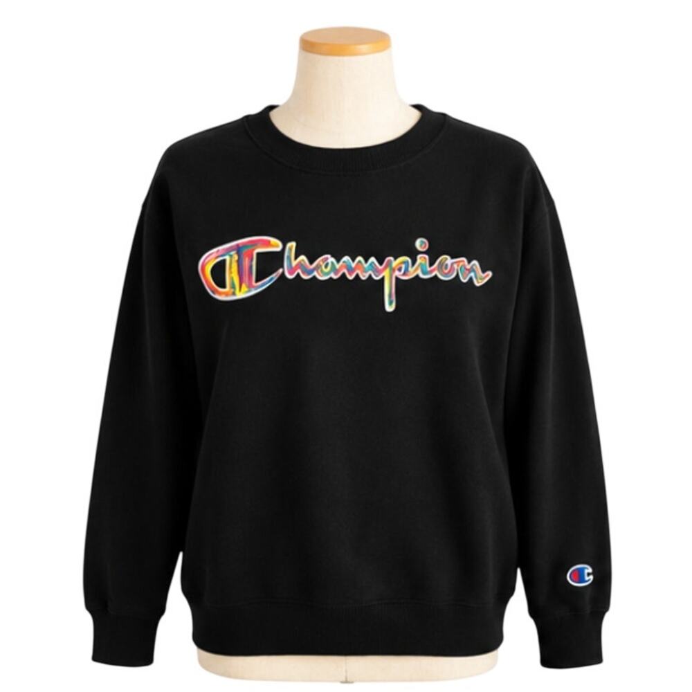 Champion Women’s Powerblend Crewneck Sweatshirt 2XL Black Rainbow GF535